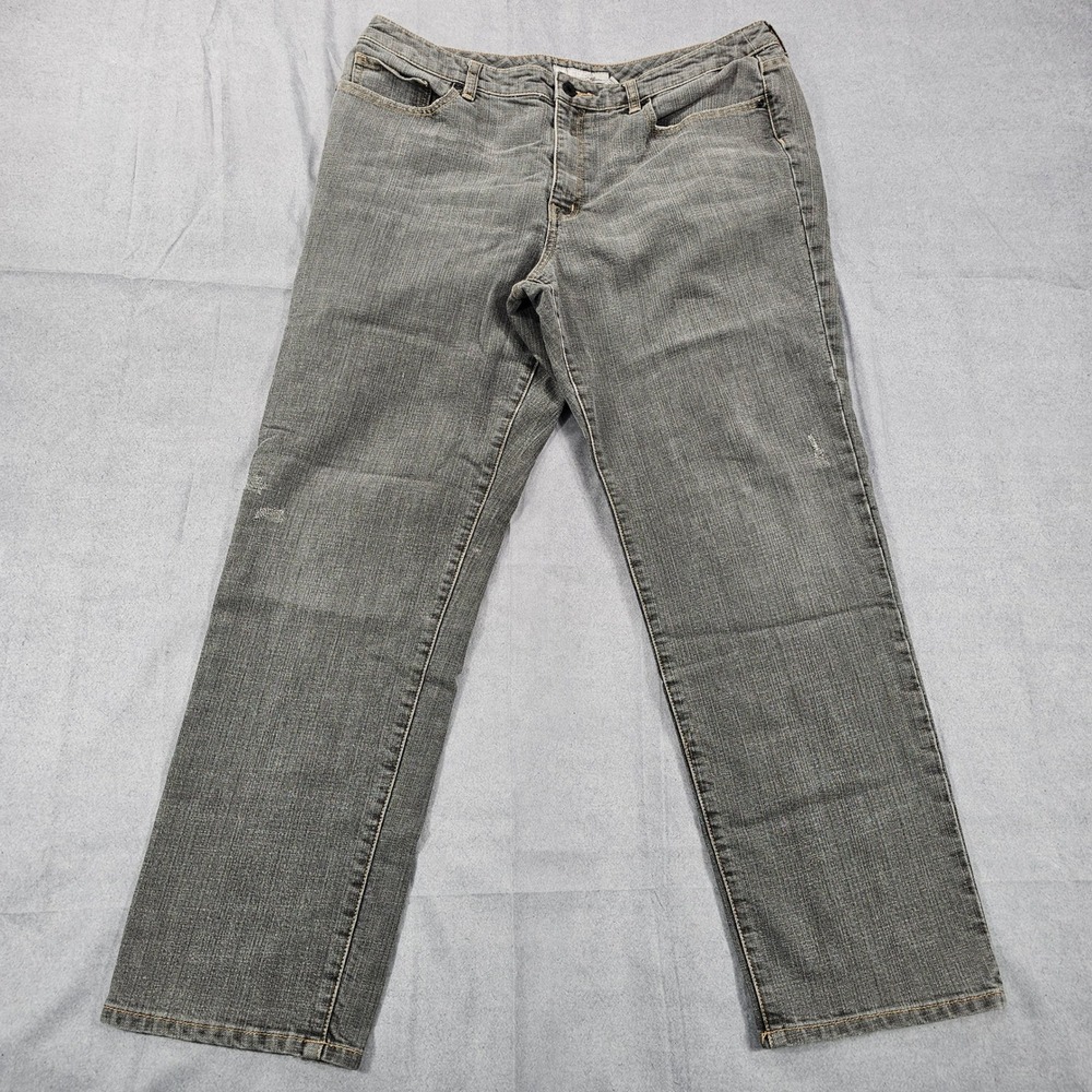 Chicos Platinum Denim Jeans Womens 2.5 35x28 Gray Straight Faded Stretch Y2K